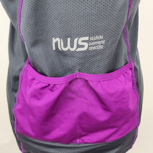 Nishiki Cycling Tank Top Jersey Purple Gray 1/4 zip Back Pockets Womens L - Picture 4 of 5